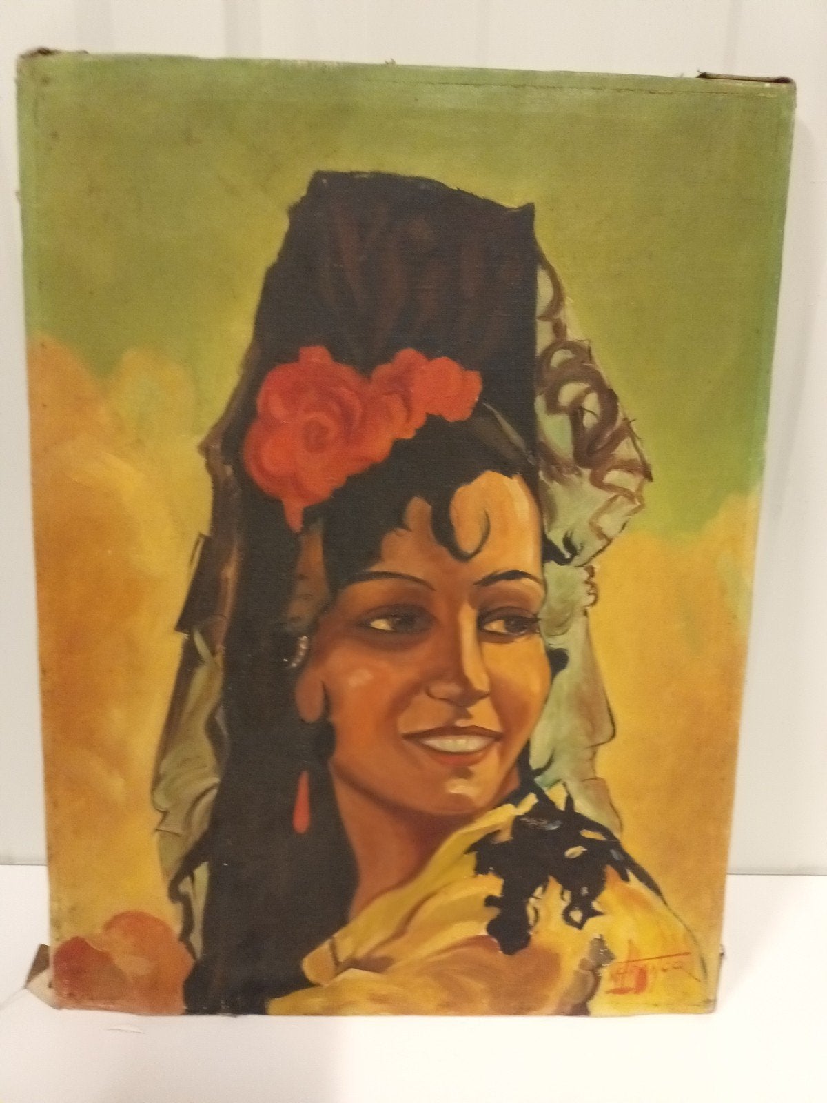 Vintage Portret Spaanse Vrouw – Olieverf op doek, Ophalen of Verzenden, Olieverf, Portret