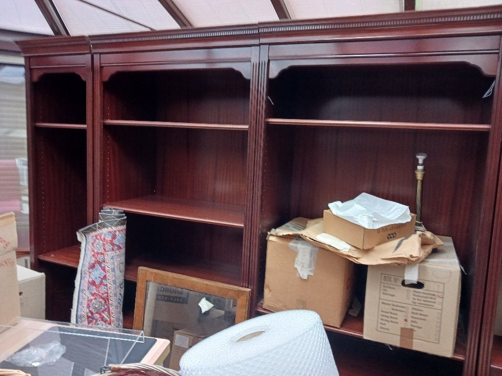 Massief mahoniehouten bibliotheekmeubilair: zeldzaam, Ophalen, Gebruikt, Met lade(s)