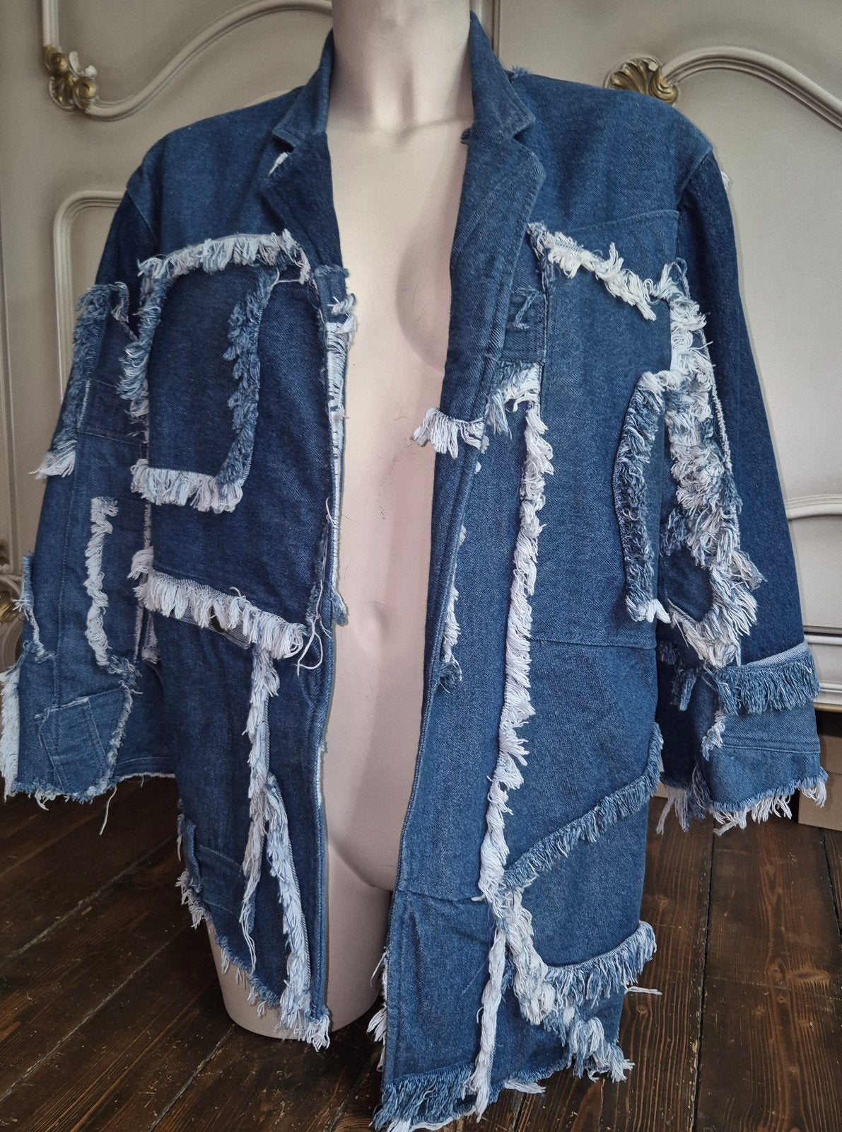Sophia Lerner designer jeansjas patchwork, Kleding | Dames, Jassen | Zomer, Nieuw, Maat 38/40 (M), Blauw, Ophalen of Verzenden