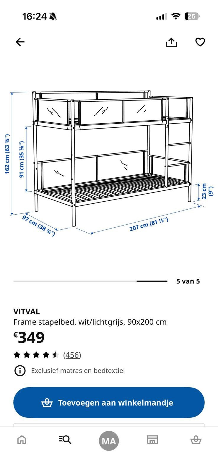 Ikea stapelbed zonder matras, Ophalen, Zo goed als nieuw, Stapelbed