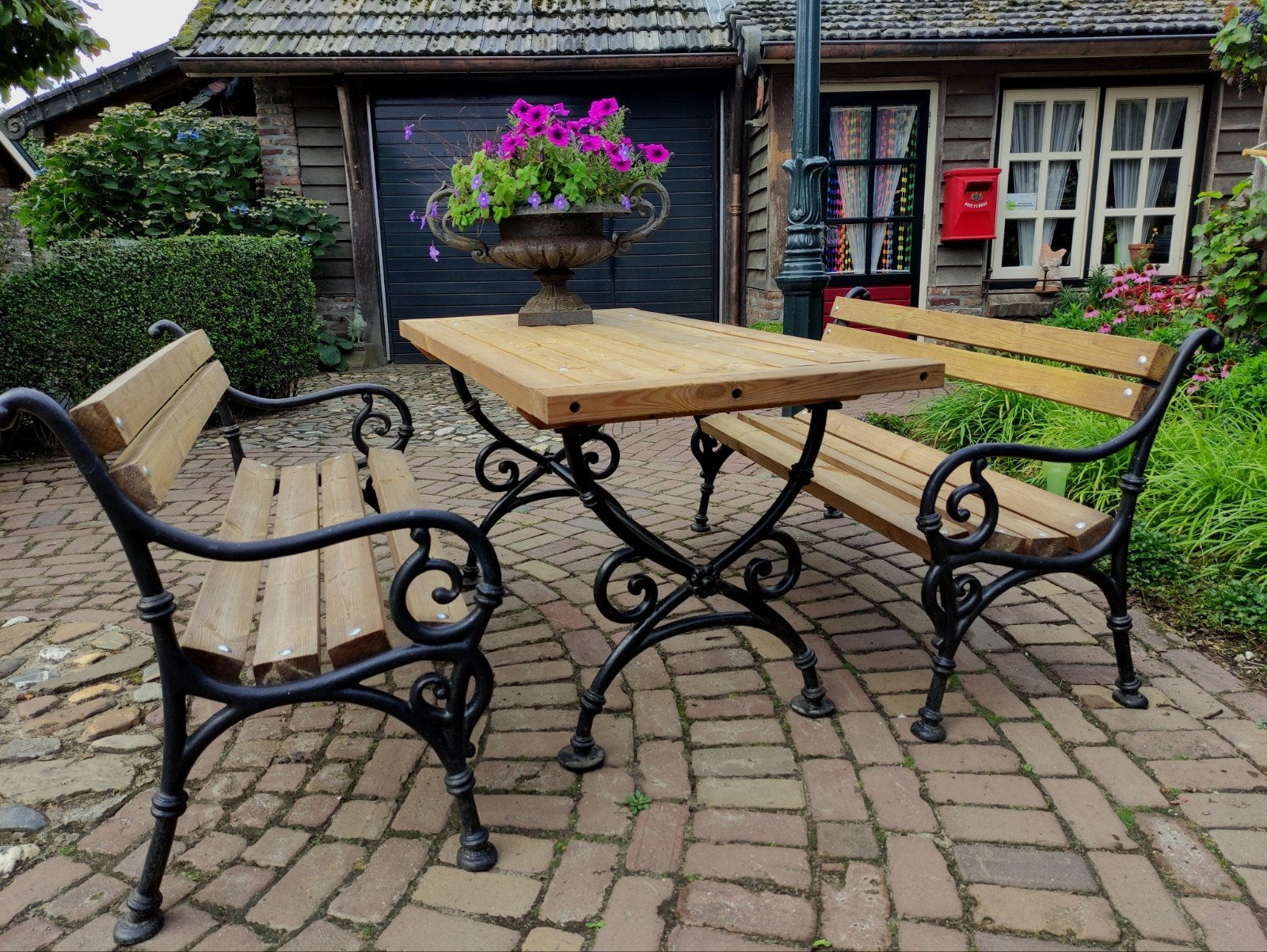 Tuinset, 2 banken en 1 Tafel, Tuin en Terras, Ophalen