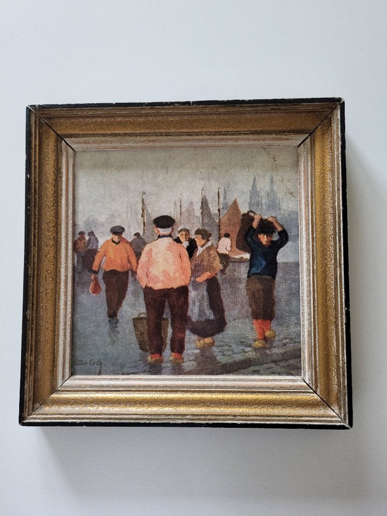 peinture pêcheurs (sur bois), Enlèvement ou Envoi, Peinture à l'huile, Panneau, Signé