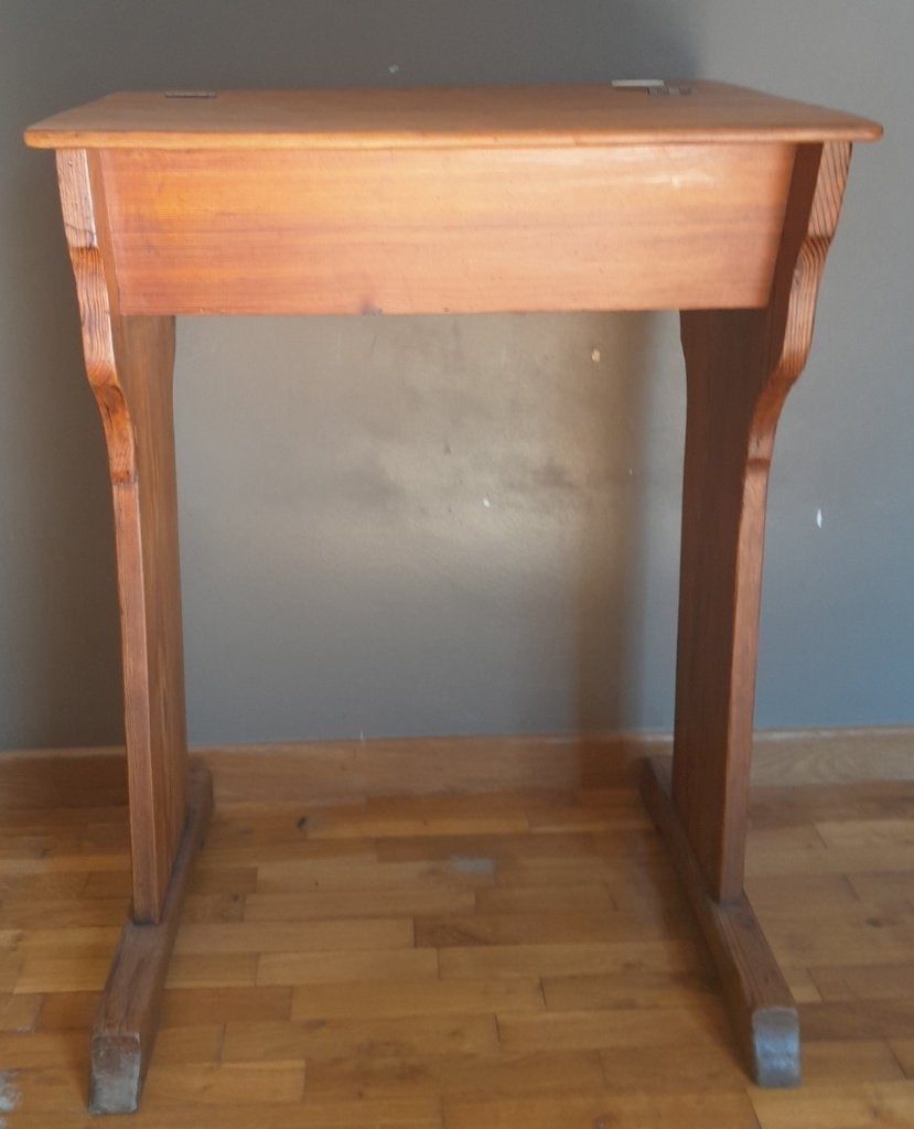 Banc d’école en bois pitchpin - VINTAGE, Enlèvement