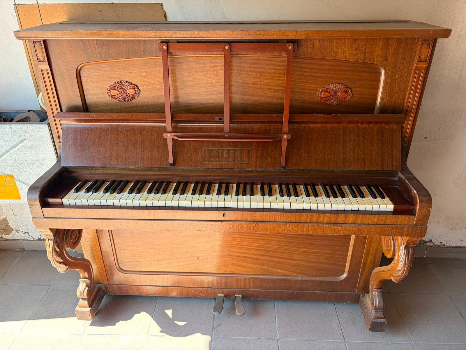 Steck buffetpiano – vintage – massief hout, Ophalen, Gebruikt, Bruin, Piano