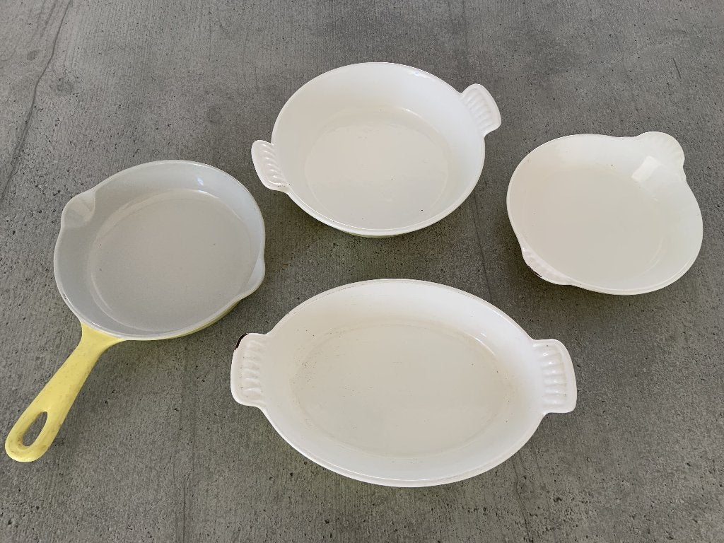 Lot de plats vintage Le Creuset –  3, 18, 20 + poêlon 16 cm, Le Creuset, Enlèvement, Utilisé, Émail