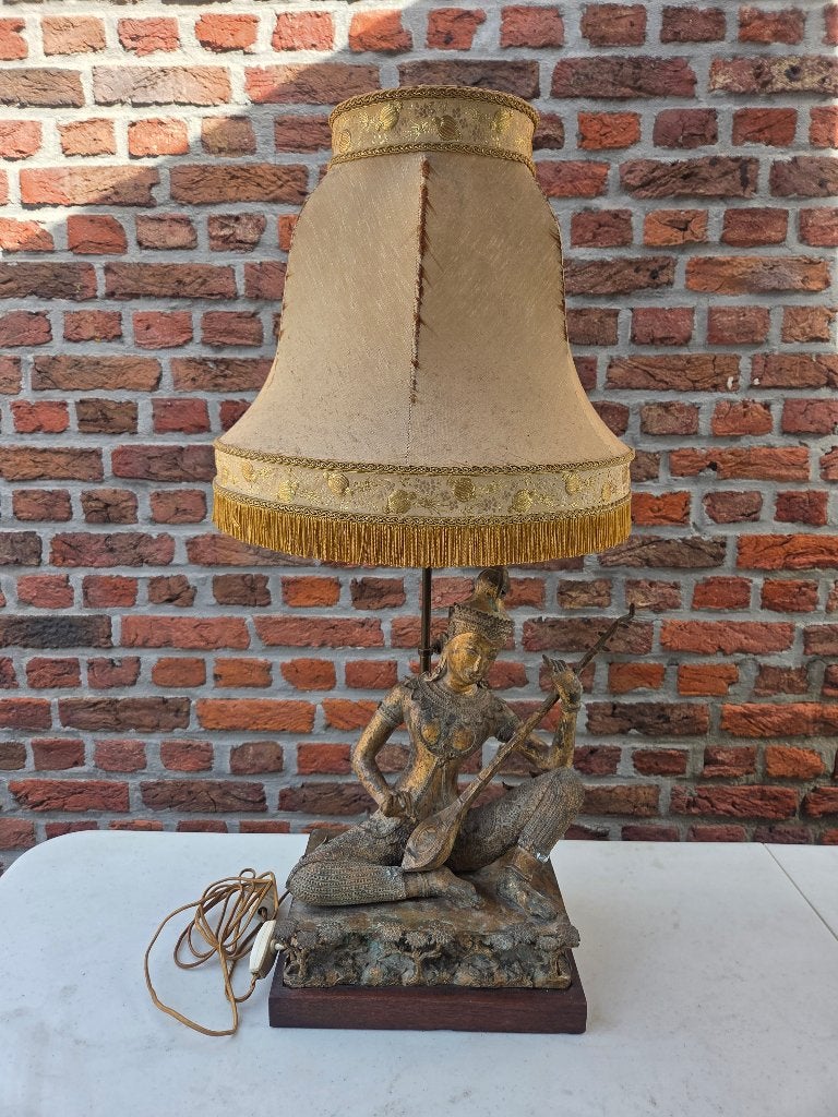 Vintage Thaise figuratieve tafellamp, Ophalen, Gebruikt, Vintage