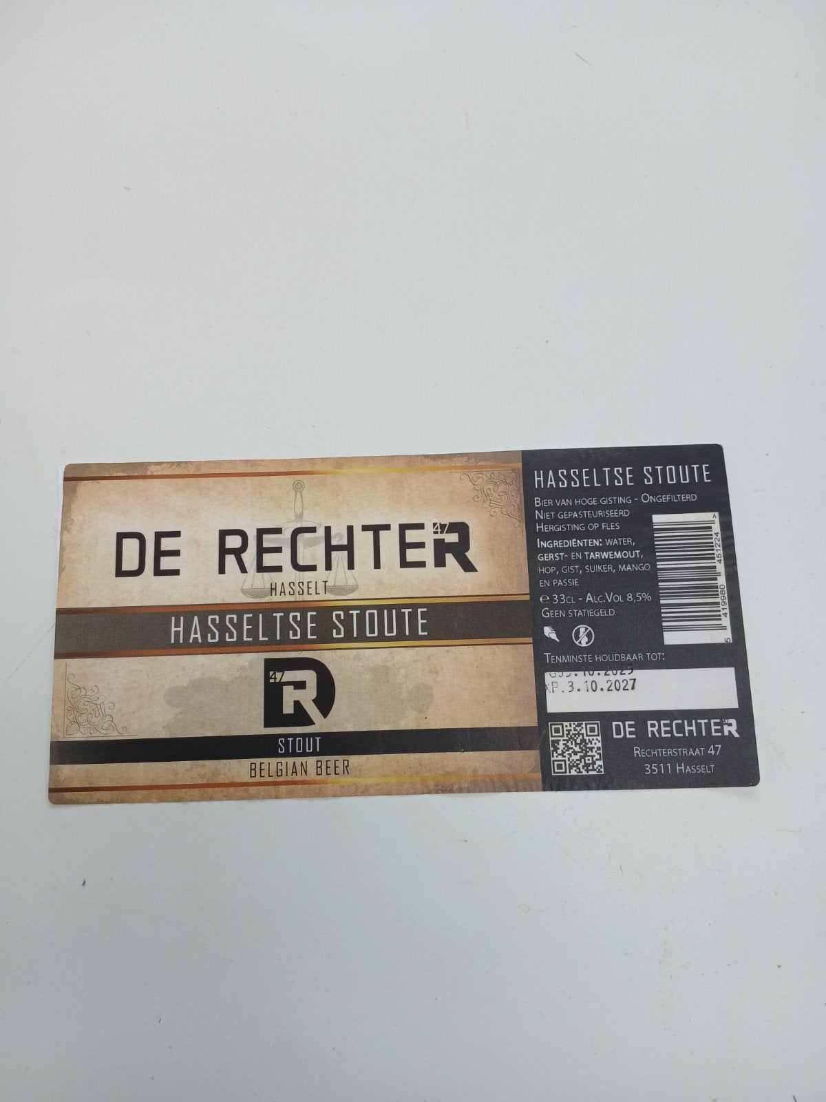 1 HASSELTSE STOUTE RECHTER ETIKET, Verzamelen, Verzenden