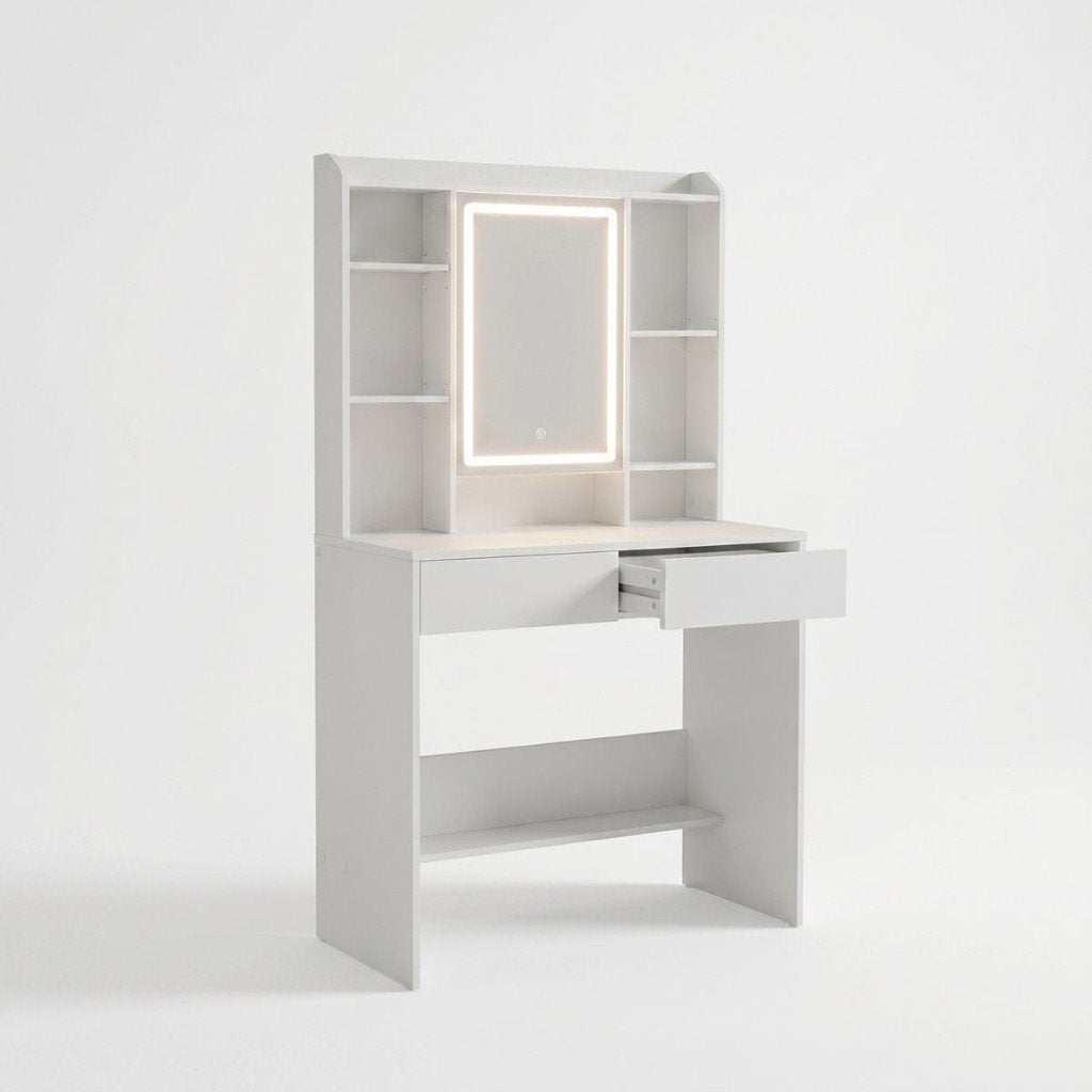 Coiffeuse blanche avec miroir LED, 2 tiroirs: 87 €, Enlèvement, Comme neuf