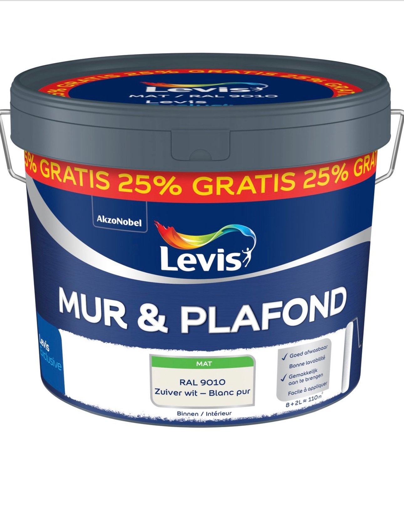 Levis mur plafond / blanc satin 10 litre, Bricolage & Construction, Peinture, Vernis & Laque, Enlèvement, Comme neuf, Blanc