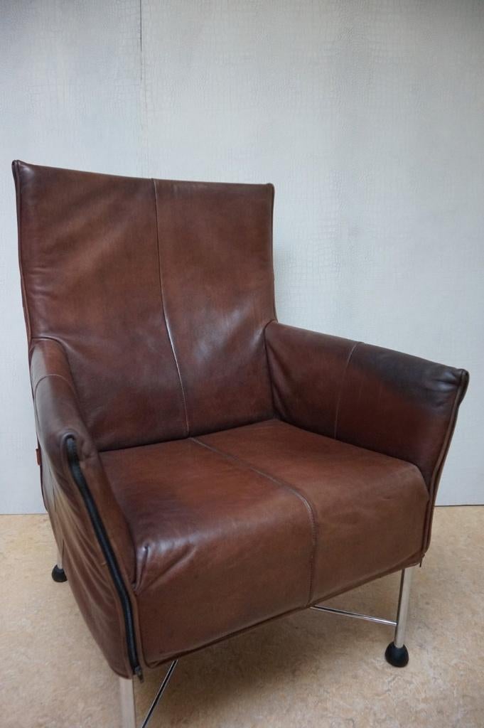 Vintage Montis Charly fauteuil bruin leer met Flex functie, Huis en Inrichting, Ophalen, Gebruikt, Leer