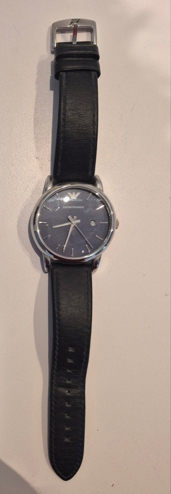 horloge armani met lederen band, Ophalen of Verzenden, Zo goed als nieuw, Polshorloge