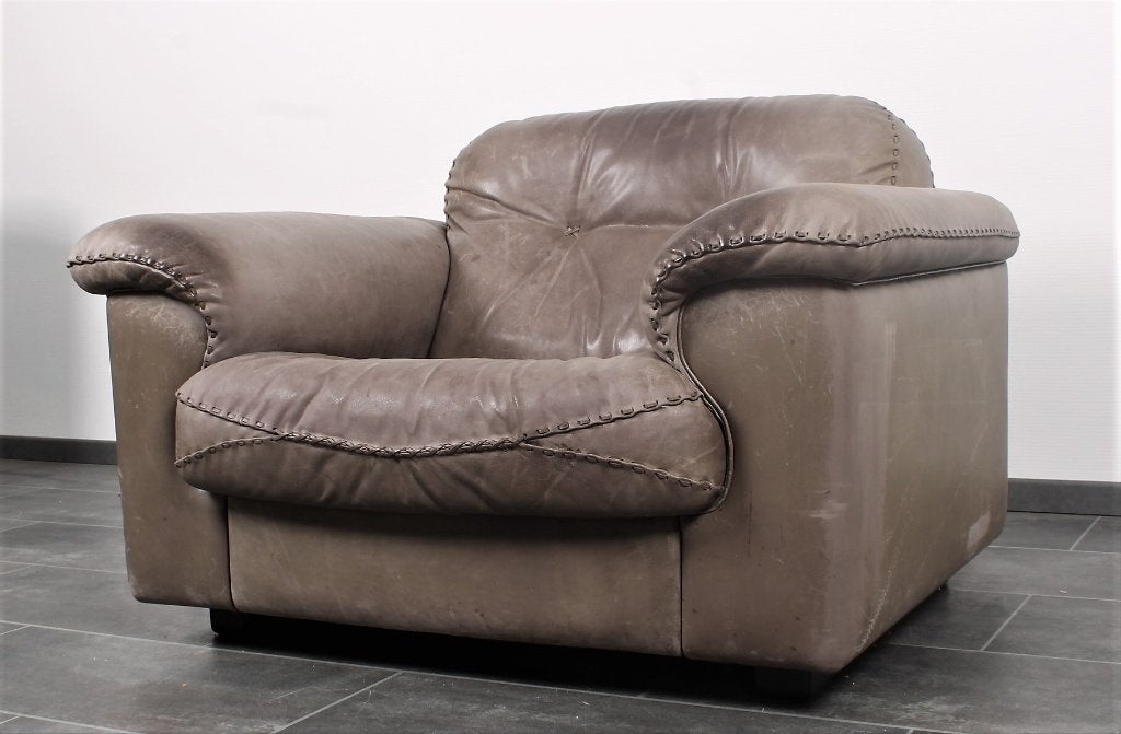 Fauteuil De Sede DS101 en cuir gris (2 pièces disponibles), 75 à 100 cm, DeSede, Desedeweg 10, Enlèvement ou Envoi