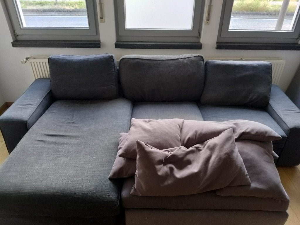 Sofa, voetsteun en kussens, Huis en Inrichting, Woonaccessoires | Kussens, Ophalen, Gebruikt, Zwart, Rechthoekig