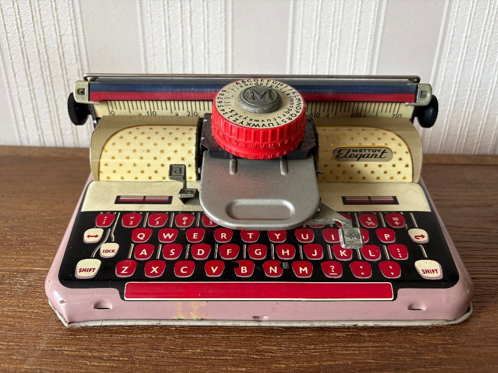 Machine à écrire Retro Mettoy Toy • Ancienne boîte rose '60, Enlèvement ou Envoi, Utilisé
