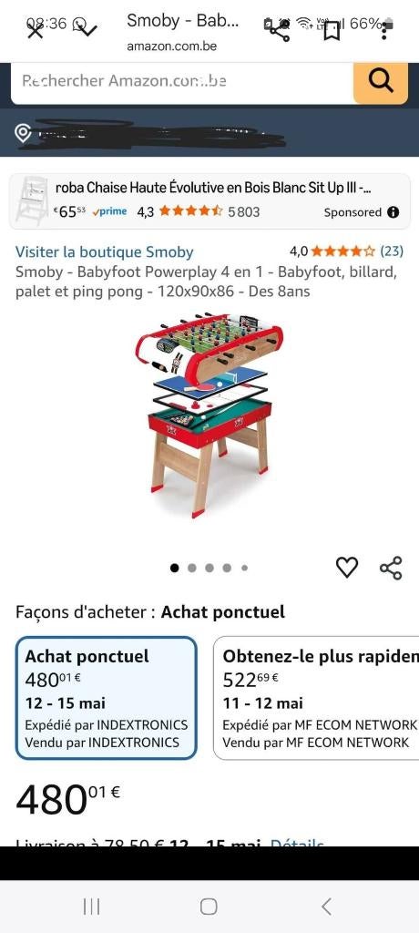 Baby-foot smoby powerplay 4 en 1, Enlèvement, Comme neuf