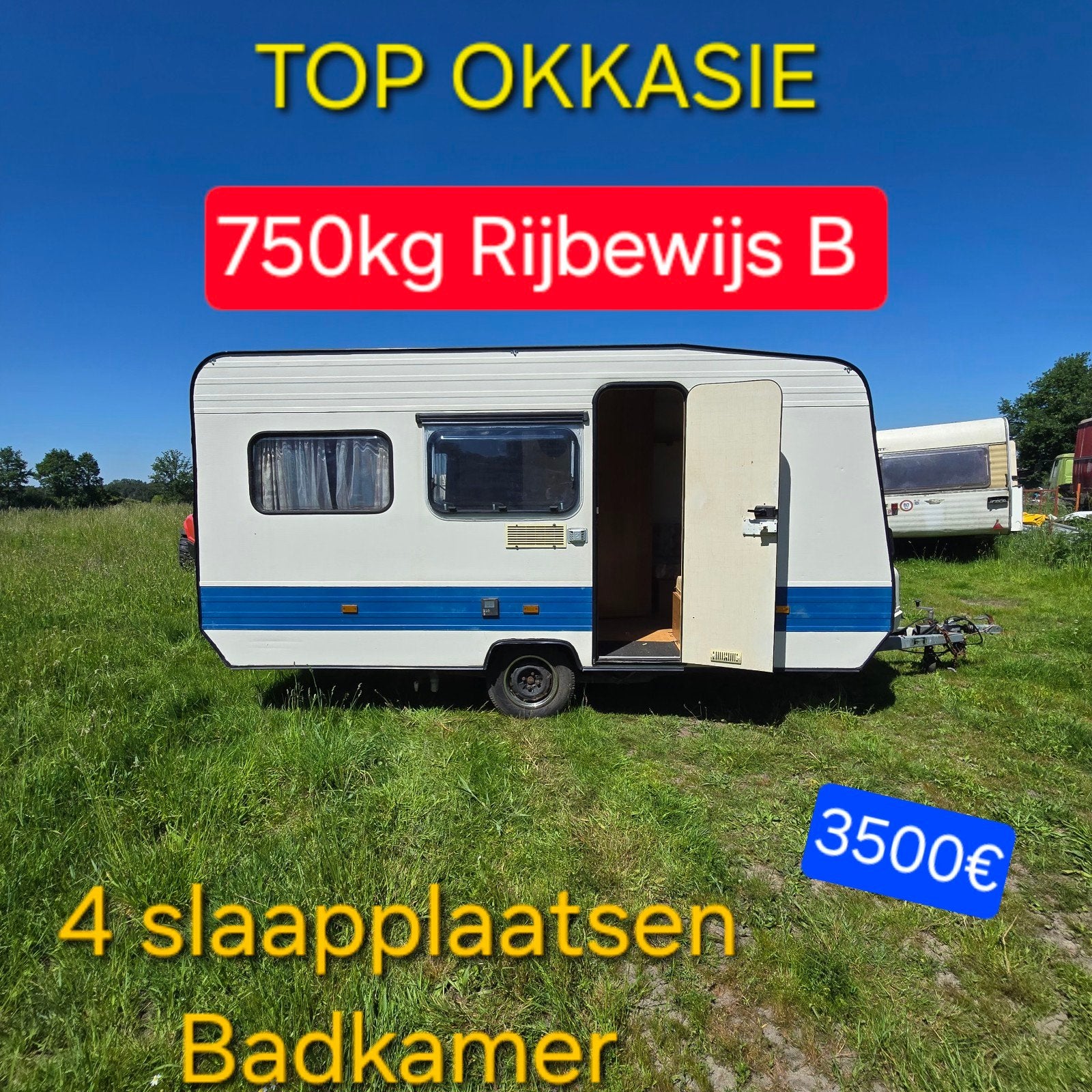 Caravane Adria 750kg Permis de conduire B 4 couchettes Salle, Jusqu'à 4, Coin salon convertible, Poêle, Siège standard