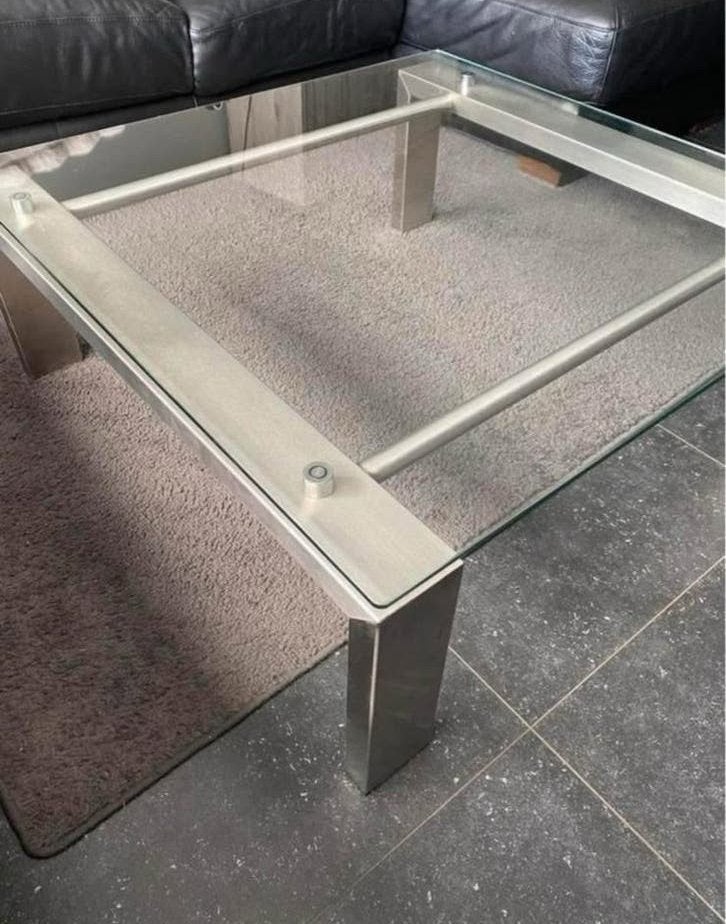 Inox salon tafel, Ophalen, Zo goed als nieuw, Glas