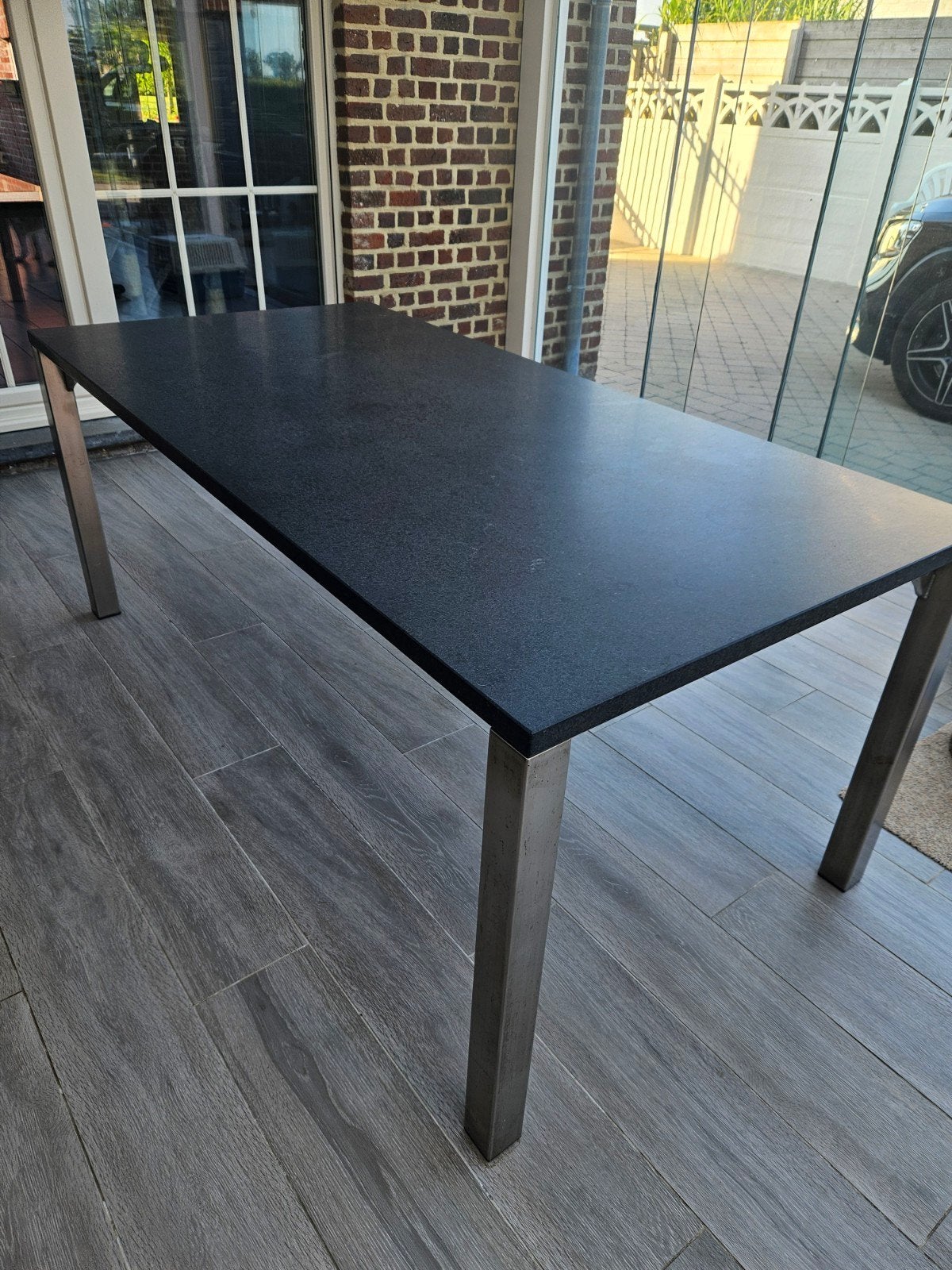 Tuintafel marmeren blad,inox onderstel, Ophalen