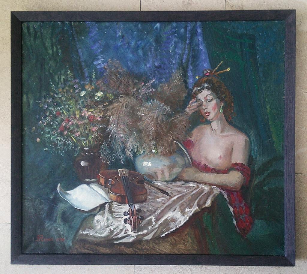 Femme aux seins nus, violon sur la table '90 - Rinat Animaev, Enlèvement ou Envoi