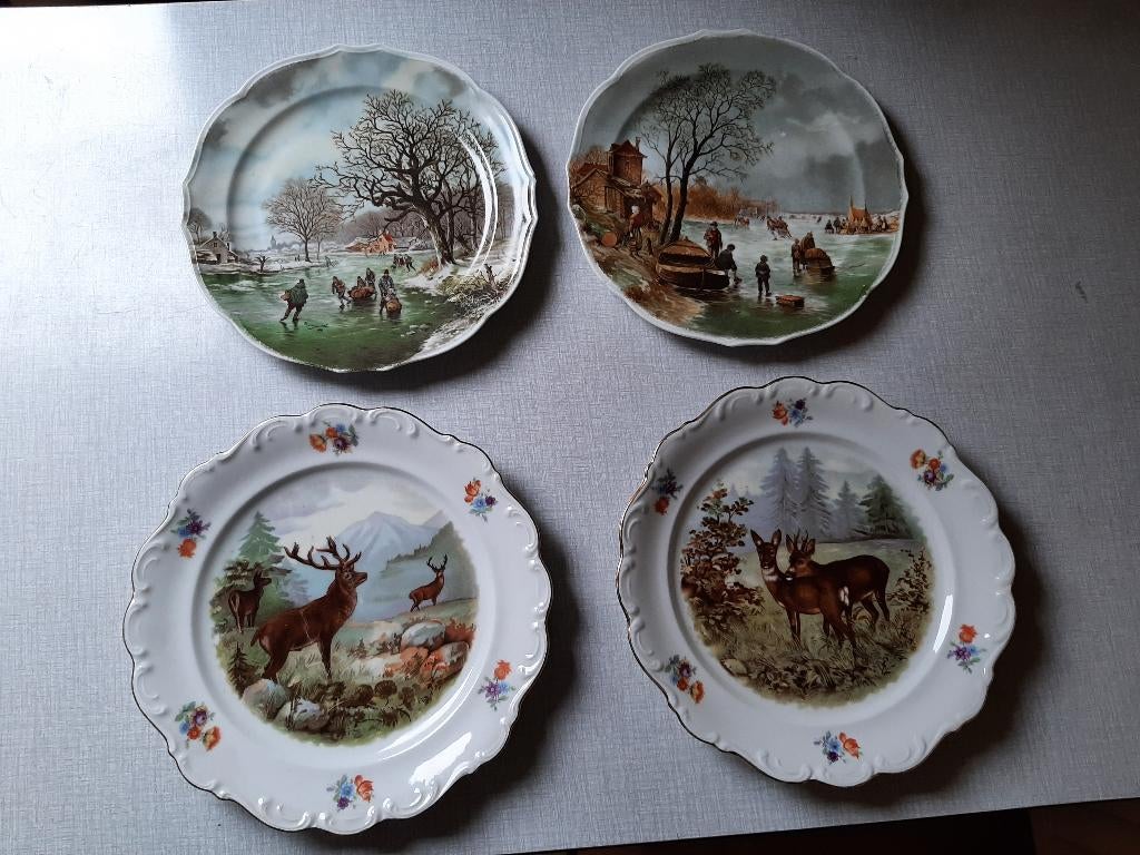 4 handgeschilderde borden., Antiek en Kunst, Ophalen