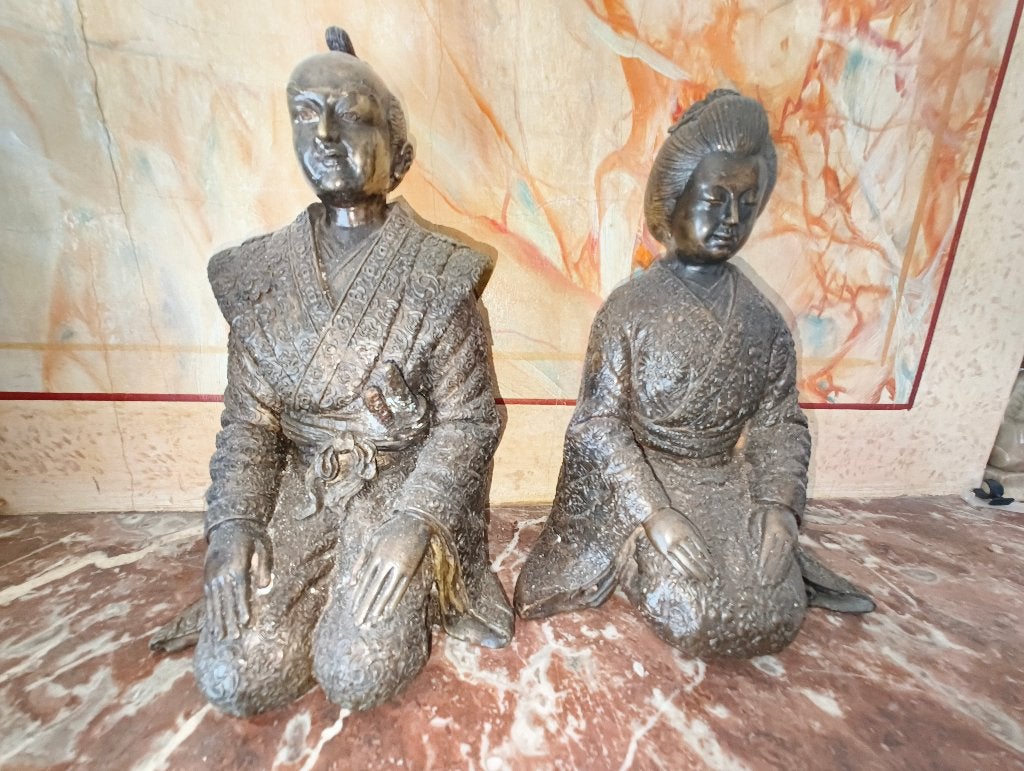 Statues japonaises anciennes en bronze — Samouraï et Geisha, Antiquités & Art, Enlèvement, Bronze