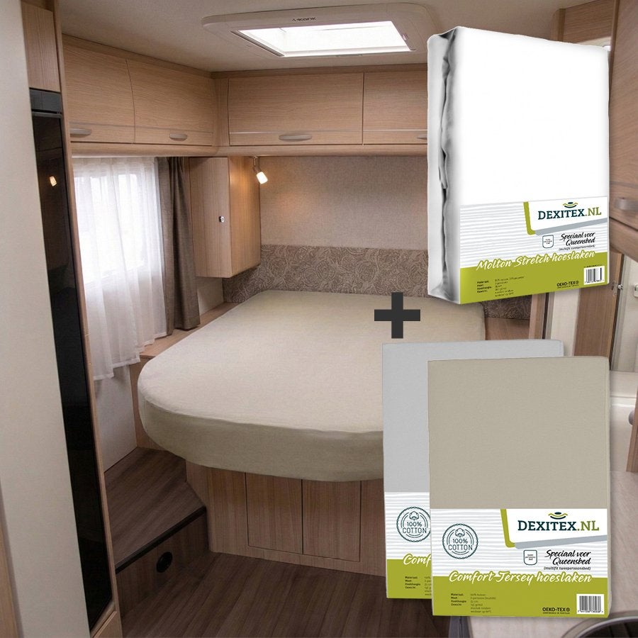 Queensbed Set, Eilandbed 1 Molton + 2 Hoeslakens Jersey kato