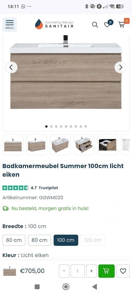 Nieuw in doos. 2 wastafels 100cm licht eiken, Ophalen, 100 tot 150 cm, Nieuw, Minder dan 100 cm