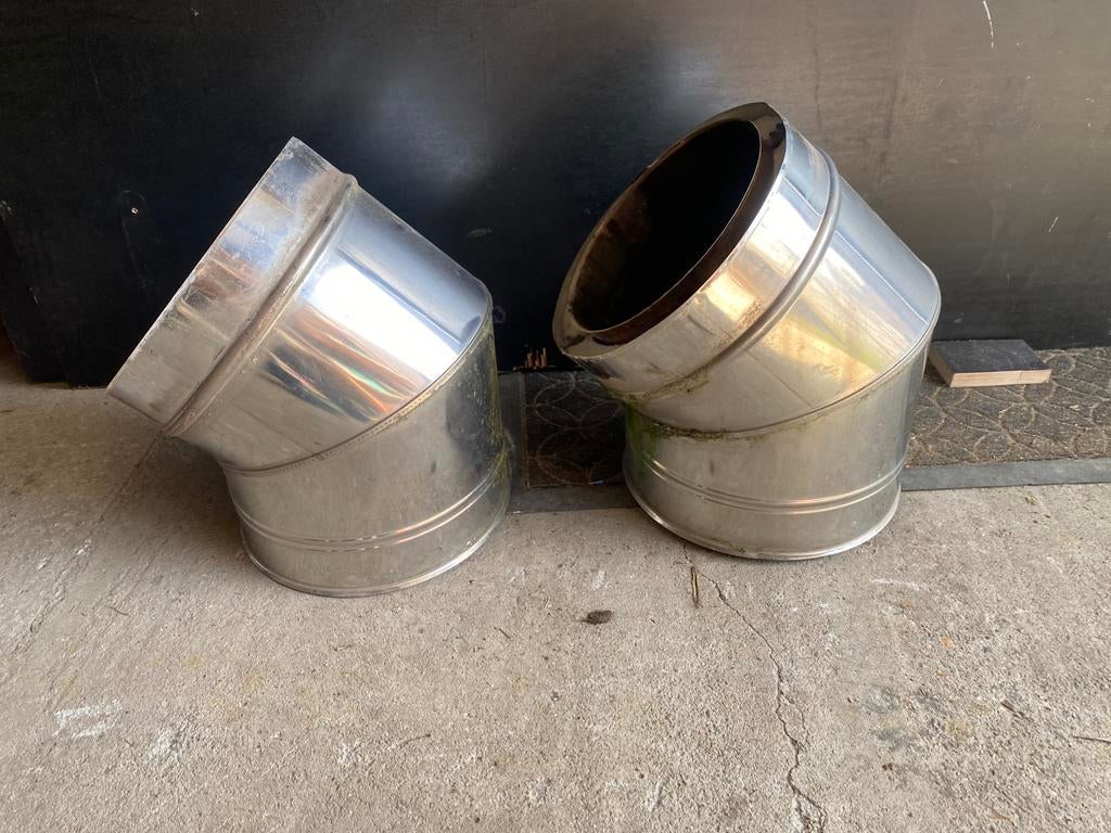 INOX 2 bochten 200mm buiten 250mm, Doe-het-zelf en Bouw, Ophalen, Zo goed als nieuw, Inox, Bochten