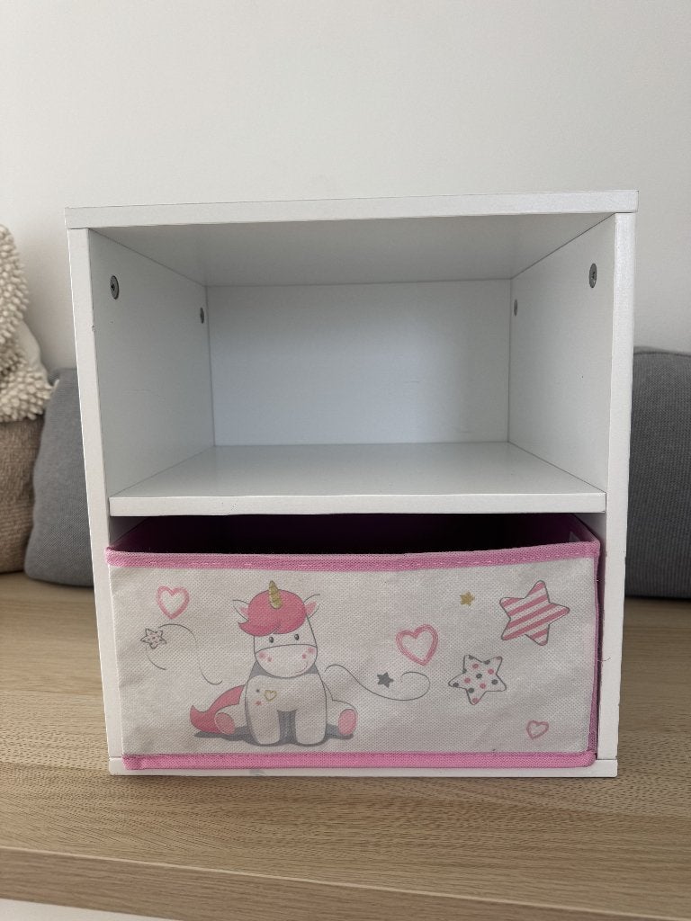 Wit nachtkastje met roze unicorn-lade - meisjeskamer, Ophalen, Gebruikt, Minder dan 45 cm, Minder dan 55 cm