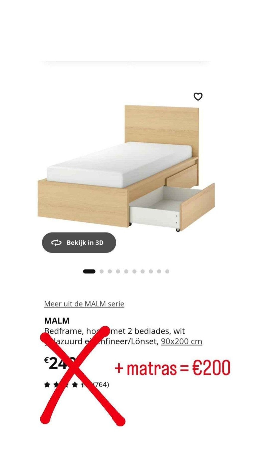 Ikea Malm bed 90cm 1pers COMPLEET, Huis en Inrichting, Ophalen