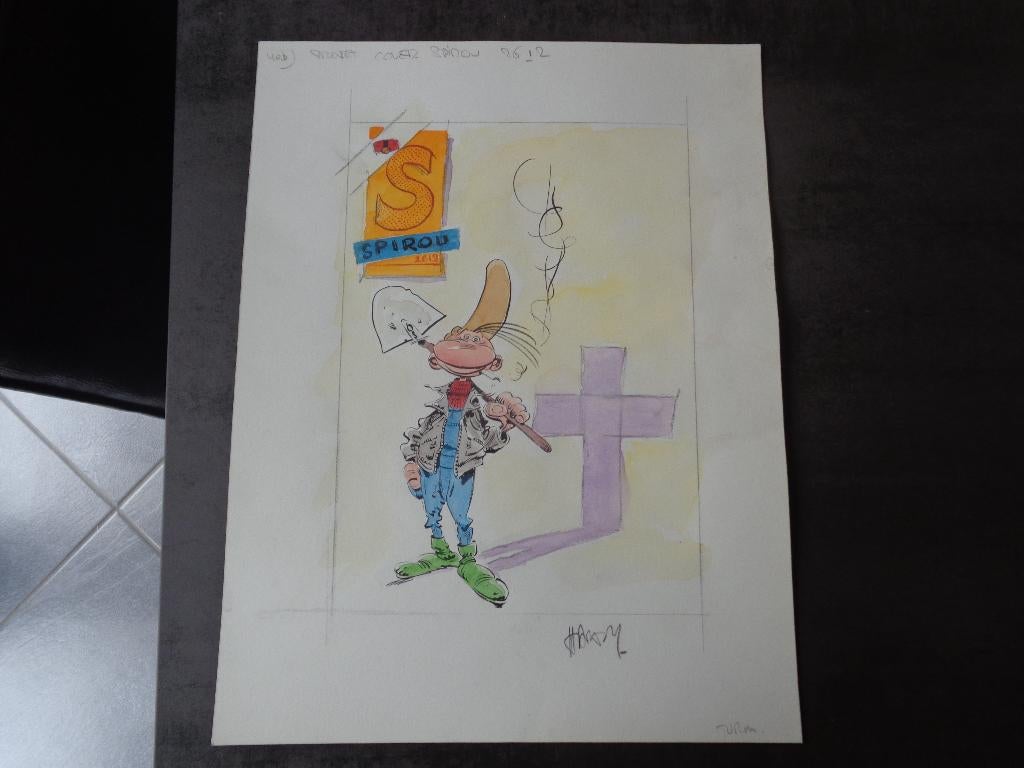 Zeer mooie originele kleurentekening Pierre Tombal ( Hardy), Ophalen