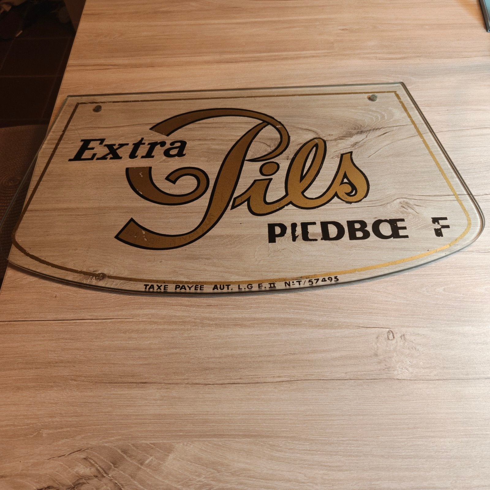 Vintage "Extra Pils" Piedboeuf reclamebord in glas, Ophalen of Verzenden, Gebruikt, Reclamebord, Plaat of Schild, Overige merken