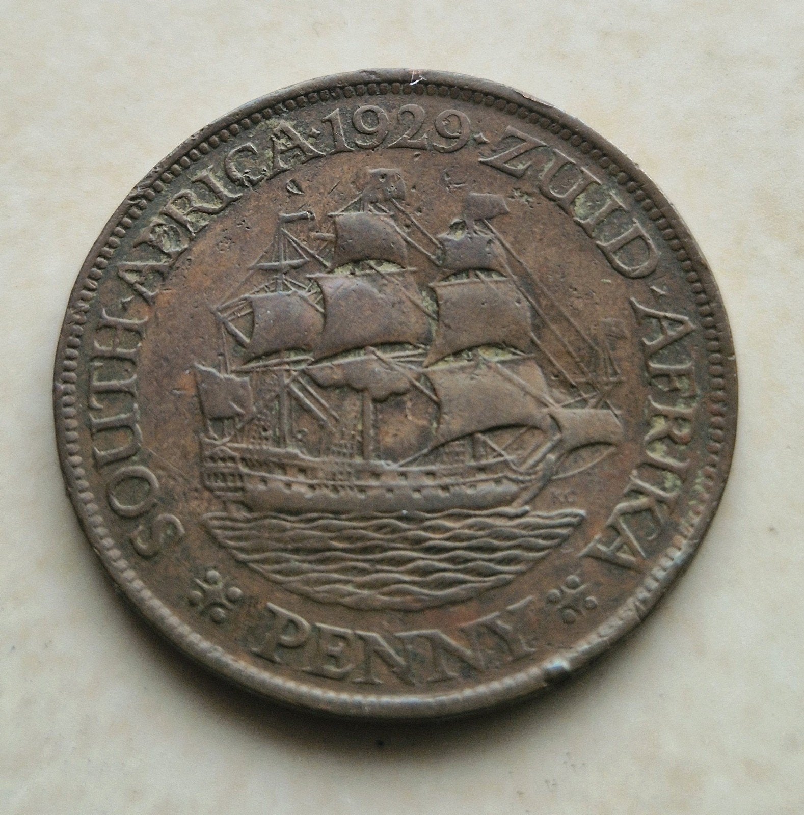 1929 South Africa , One Penny coin, Enlèvement ou Envoi