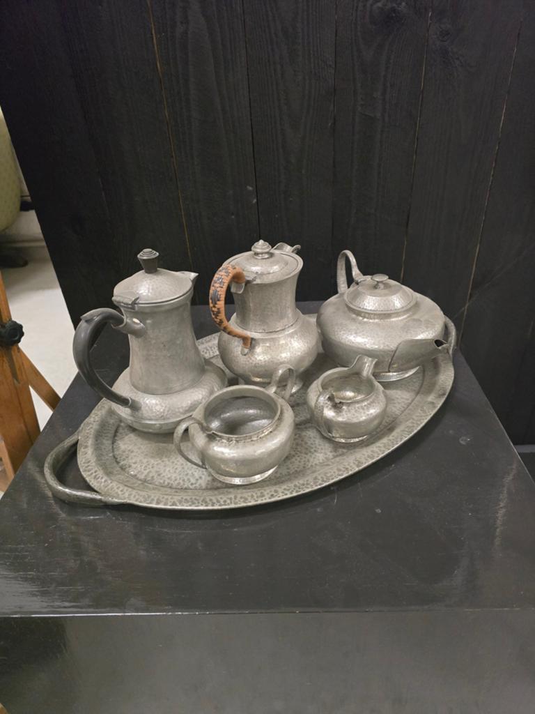 Art deco koffieset tin, Ophalen, Gebruikt, Metaal