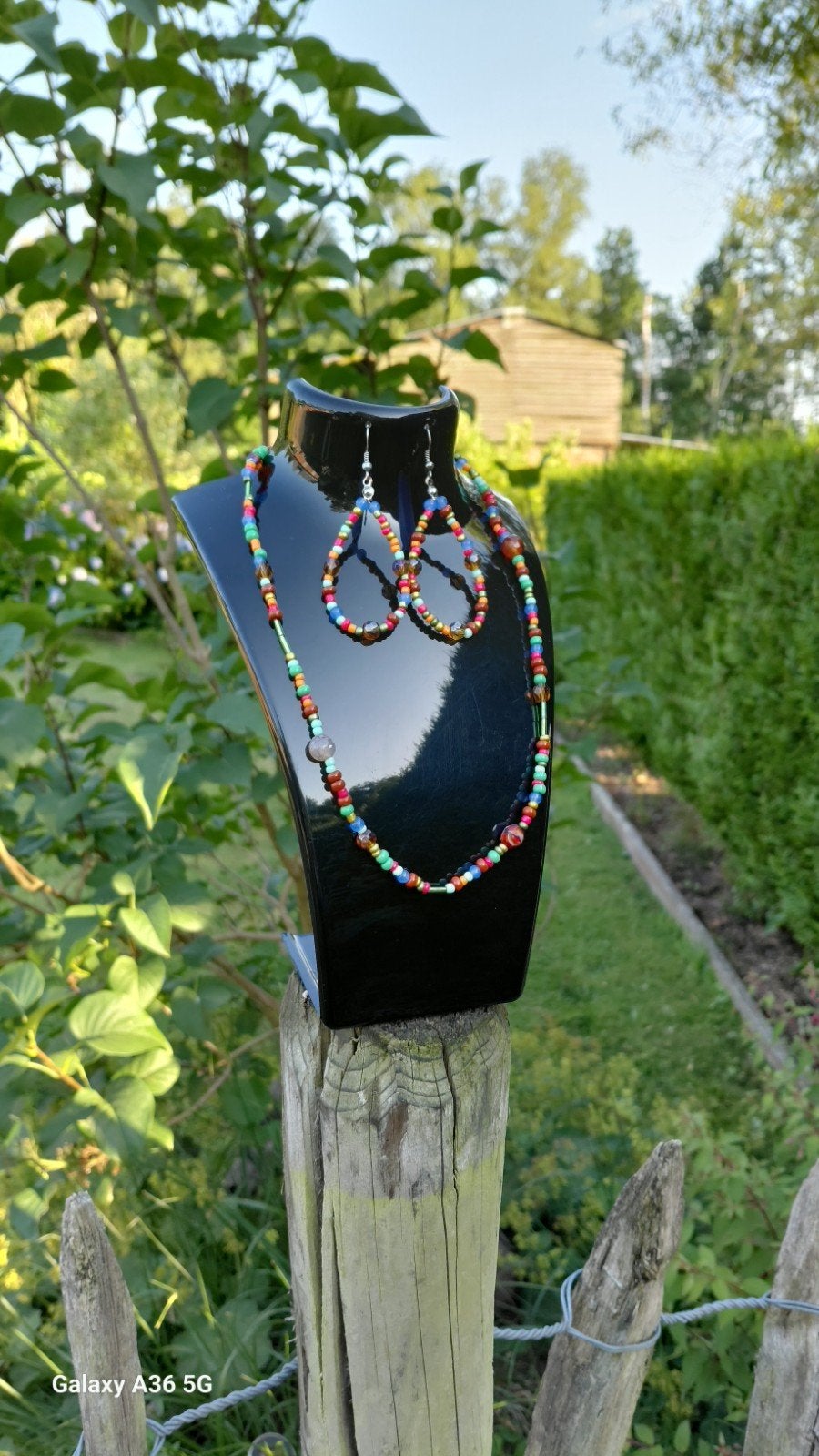 Handgemaakte unieke Boheemse ketting en oorhanger set, Handtassen en Accessoires, Kettingen, Ophalen, Nieuw, Overige kleuren, Zilver