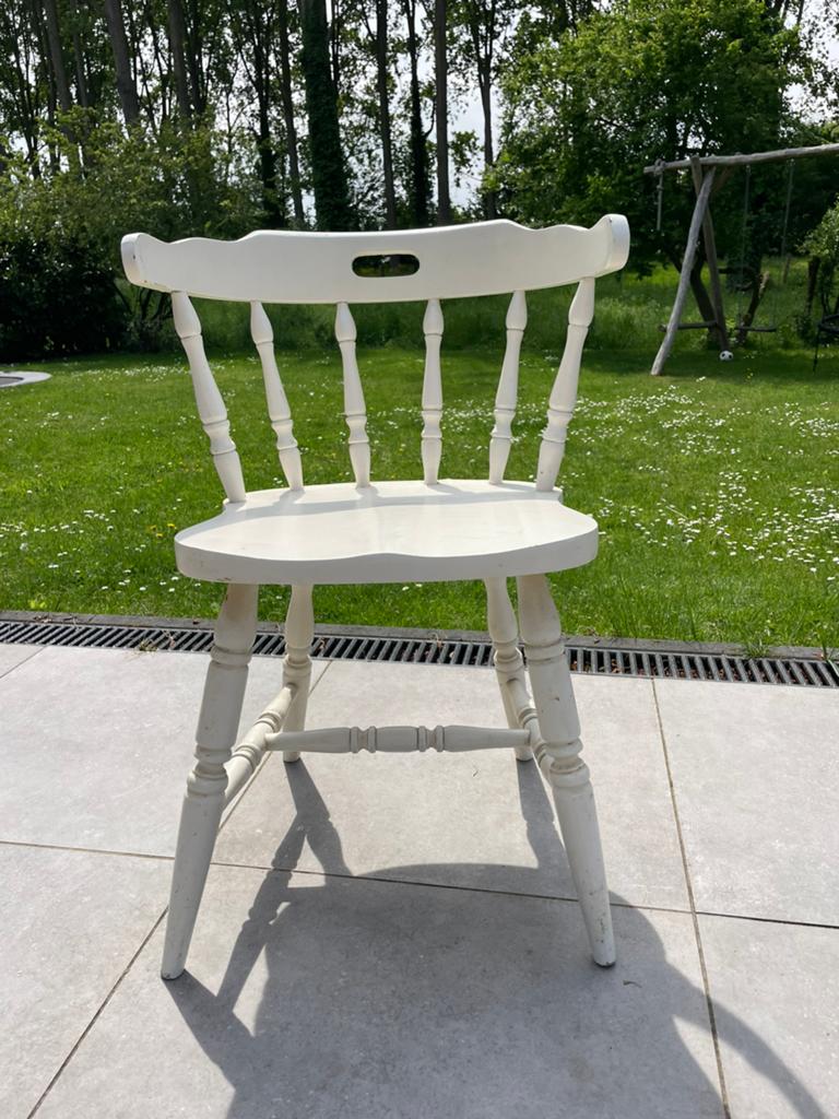 Leuke witgeverfde houten stoel, Huis en Inrichting, Stoelen, Gebruikt, Eén, Wit, Ophalen