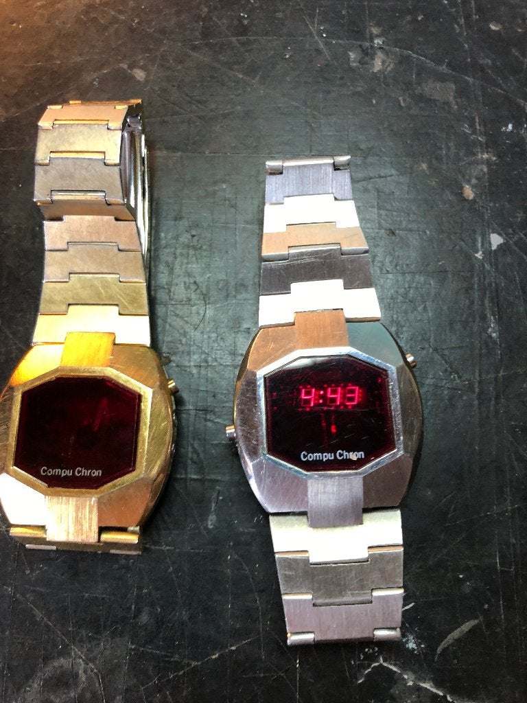 Vintage led watch "Compuchron" jaren '70, Handtassen en Accessoires, Horloges | Antiek, Staal, Ophalen, Overige merken, Polshorloge