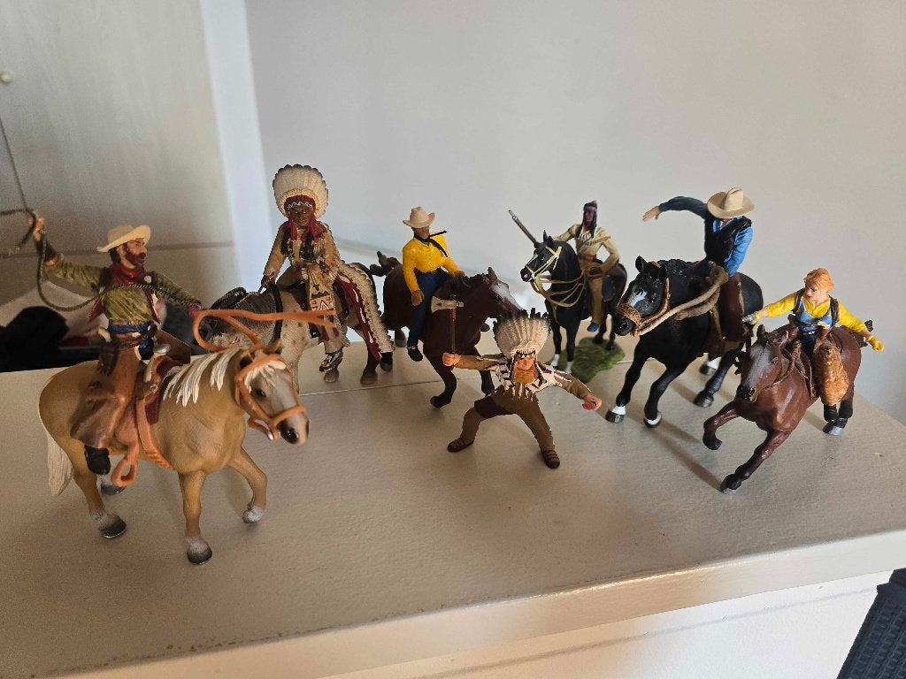 Schleich / Papo - Indianen & Cowboys te paard, lot van x7, Ophalen of Verzenden