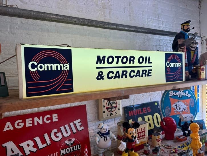 Vintage Comma Motor Oil & Car Care Lichtbak Reclamebord