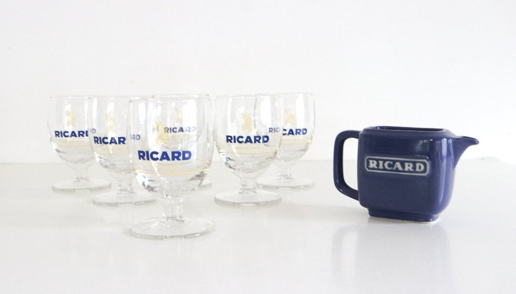 6 vintage Ricard glazen + Pichet, Verzamelen, Merken en Reclamevoorwerpen, Ophalen of Verzenden, Zo goed als nieuw