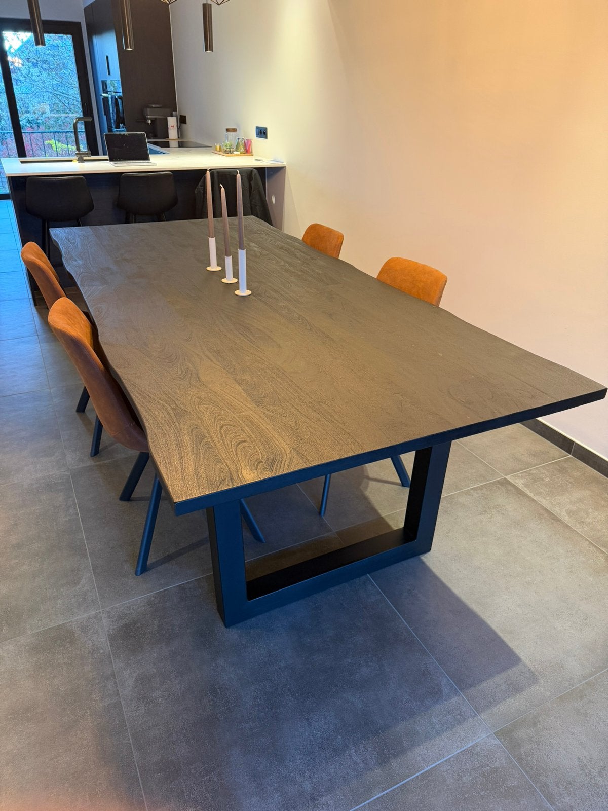 Houten Eettafel Zwart 240x110, Ophalen, Gebruikt, 100 tot 150 cm, Eikenhout