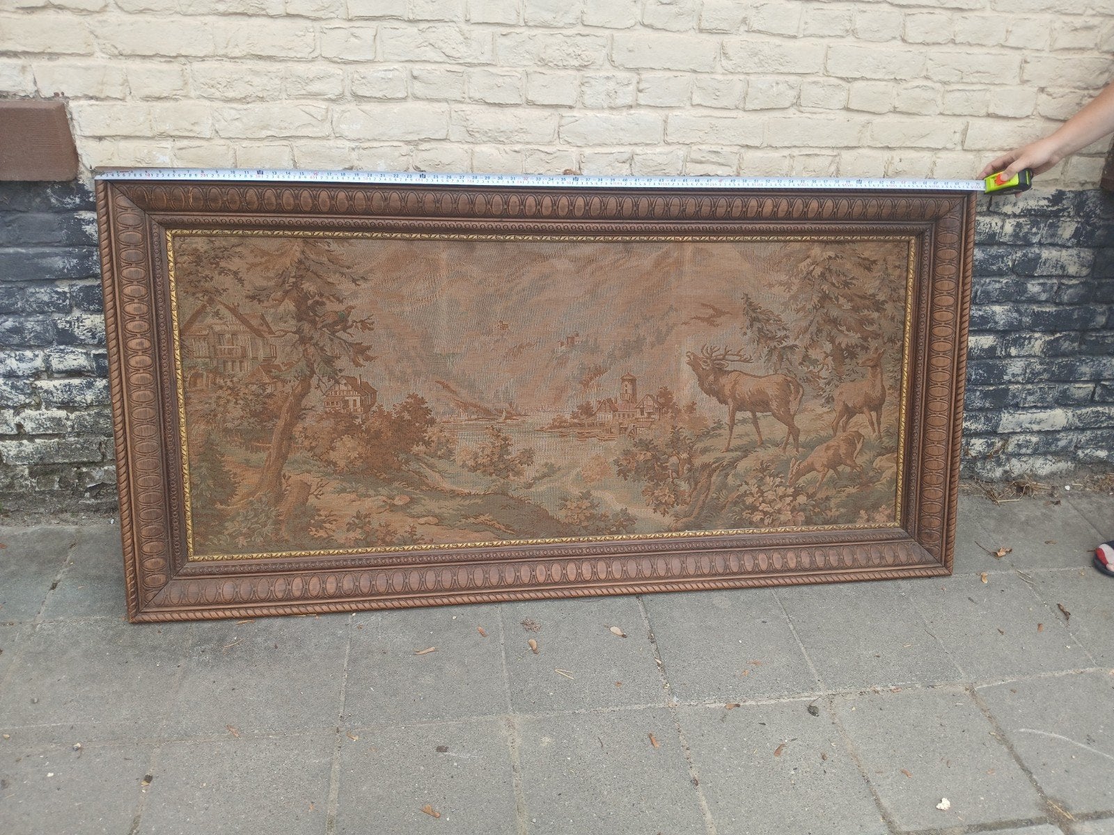 Imposant grand tableau tapisserie / gobelin encadré, Enlèvement