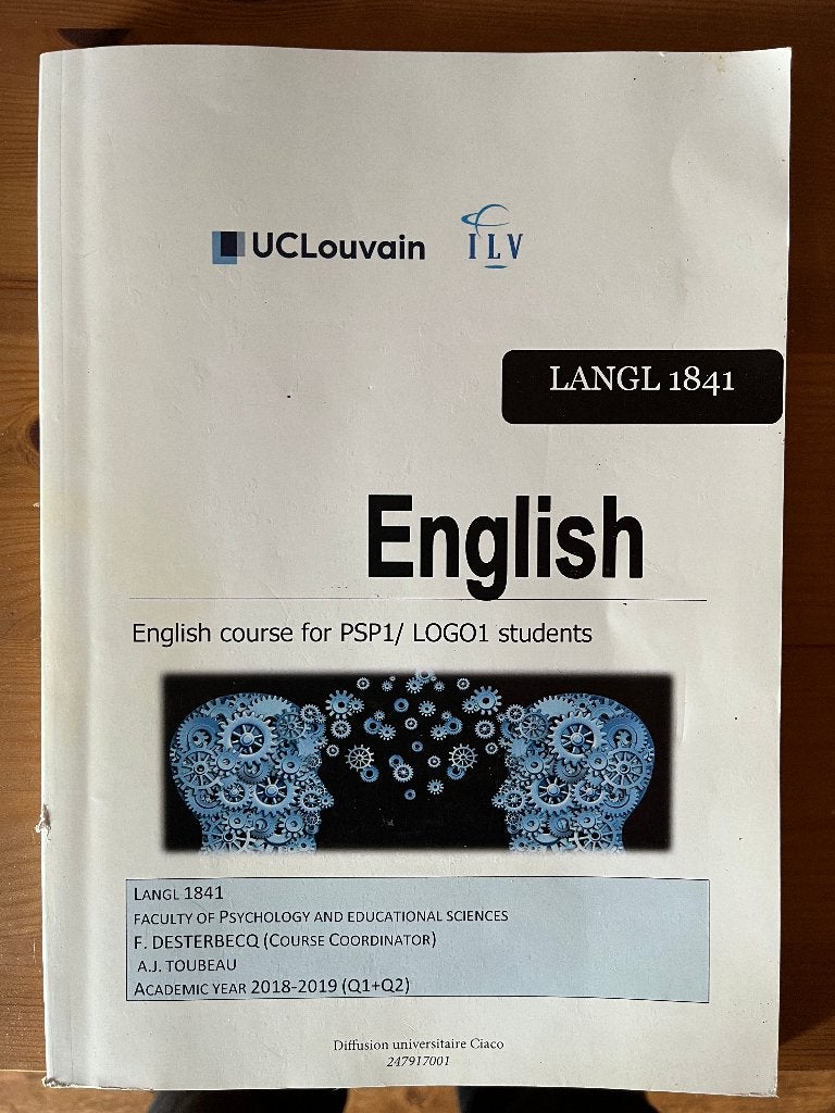 English course for PSP1, Livres, Comme neuf, F. Destrebecq, Psychologie de la personnalité, Enlèvement ou Envoi