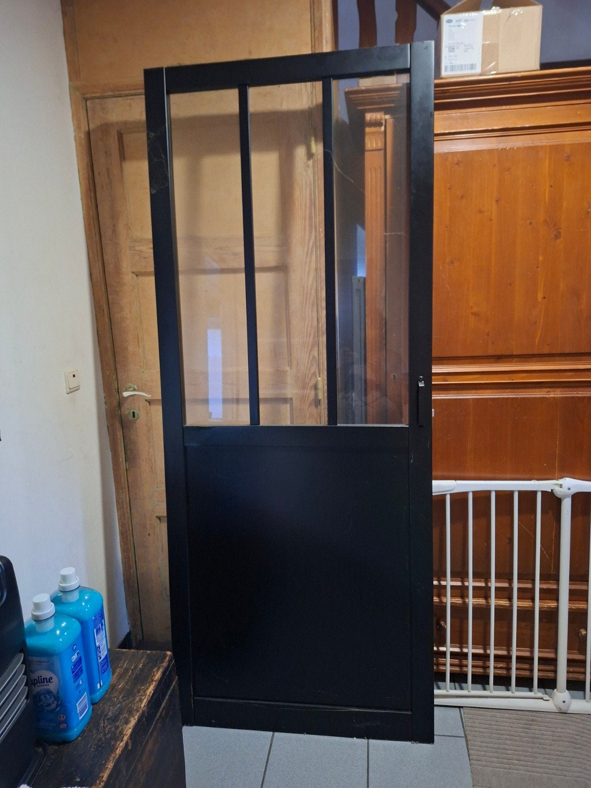 porte indutriel en bois noir avec battie dimentions 204/83cm, Bricolage & Construction, Enlèvement, Utilisé, Bois