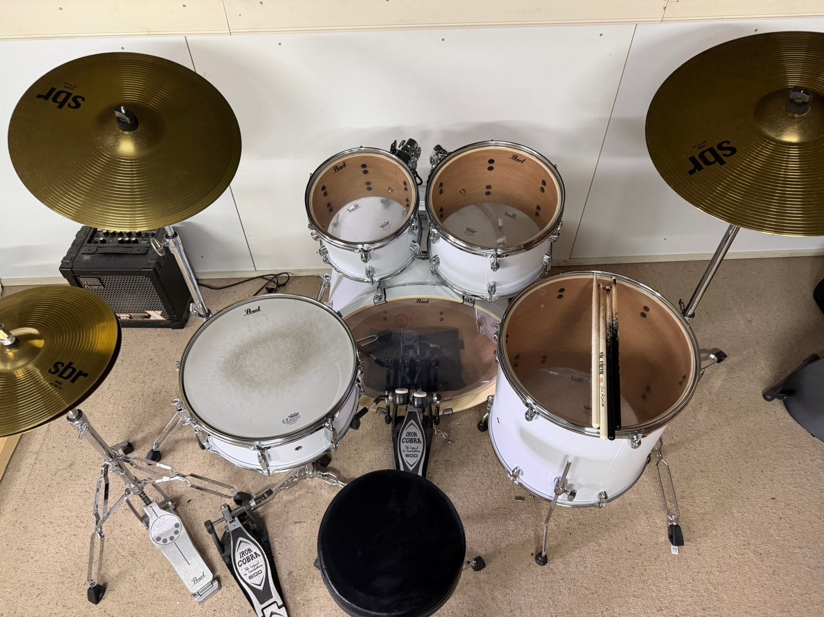 Drumstel - PEARL EXX725SBR/C735 + Accesoires, Musique & Instruments, Batteries & Percussions, Enlèvement, Comme neuf, Pearl