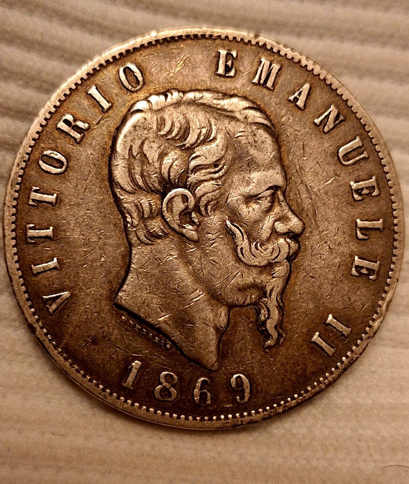 Zilveren 5 Lire 1869 M BN – Vittorio Emanuele II – Koninkrij, Ophalen of Verzenden, Zilver