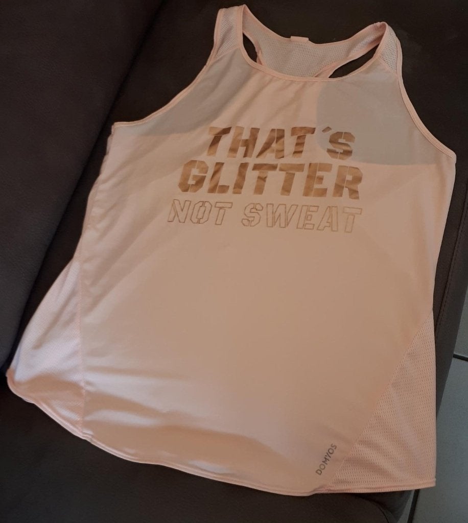 Domyos - (sport)tshirt met print- lichtroze -maat L - € 2.00, Kleding | Dames, Sportkleding, Verzenden, Zo goed als nieuw, Roze