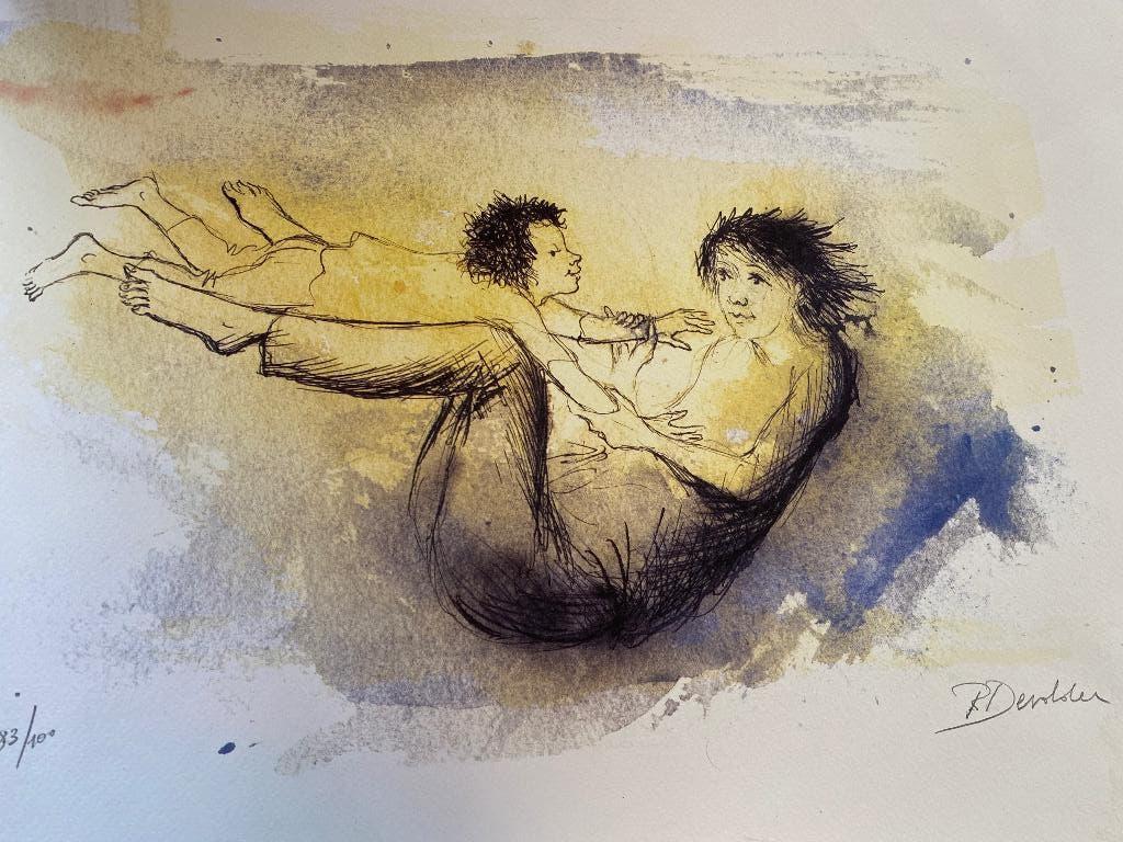 Aquarel ets R. Devolder genummerd, Antiek en Kunst, Ophalen, Portret, Genummerd, 1950 - 1999