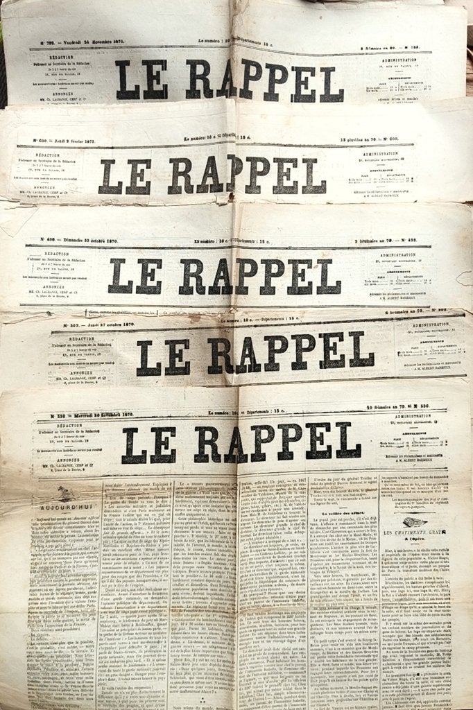 Lot of 5 vintage 'Le Rappel' French newspapers 1870-1871 his