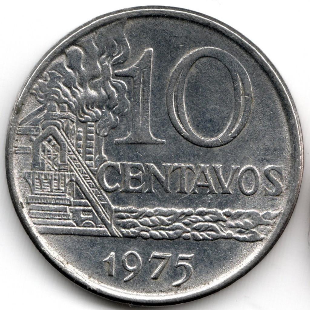 Brazilië : 10 Centavos 1975  KM#578.1a  Ref 16096, Ophalen of Verzenden, Zuid-Amerika, Losse munt